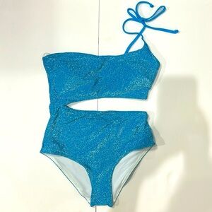 Victoria’s Secret PINK blue shimmer one shoulder suit NEW w/o tag size S
